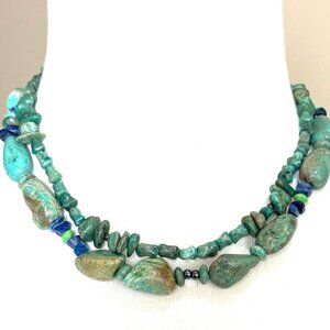 Barse & 925 Sterling Silver Tuquoise Double Strand Necklace Adjustable to 17"
